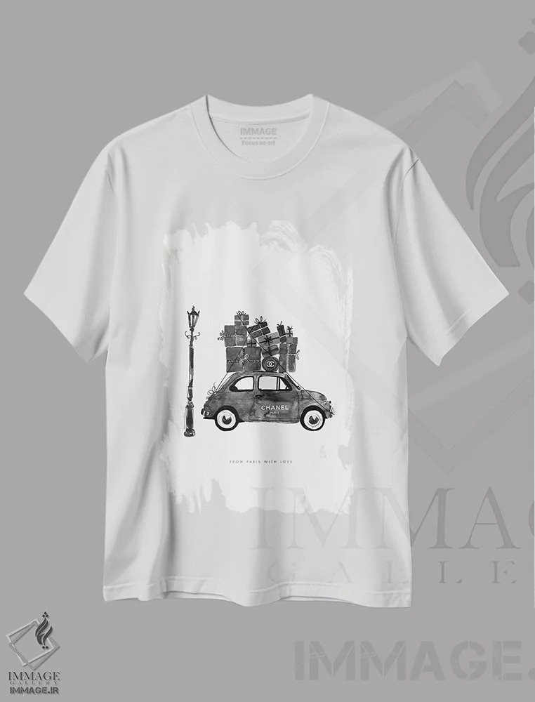 تیشرت سفید طرح دار – تیشرت وینتیج ,"فیات قدیمی" اثر مرسدس لوپز چارّو فروشگاه ایماژ