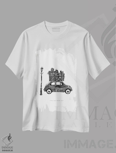 تیشرت سفید طرح دار – تیشرت وینتیج ,"فیات قدیمی" اثر مرسدس لوپز چارّو فروشگاه ایماژ