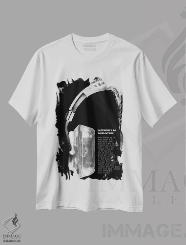 تیشرت سفید طرح دار – تیشرت گرافیکی ,"دیشب یک دی جی بود" اثر مرسدس لوپز چارّو فروشگاه ایماژ