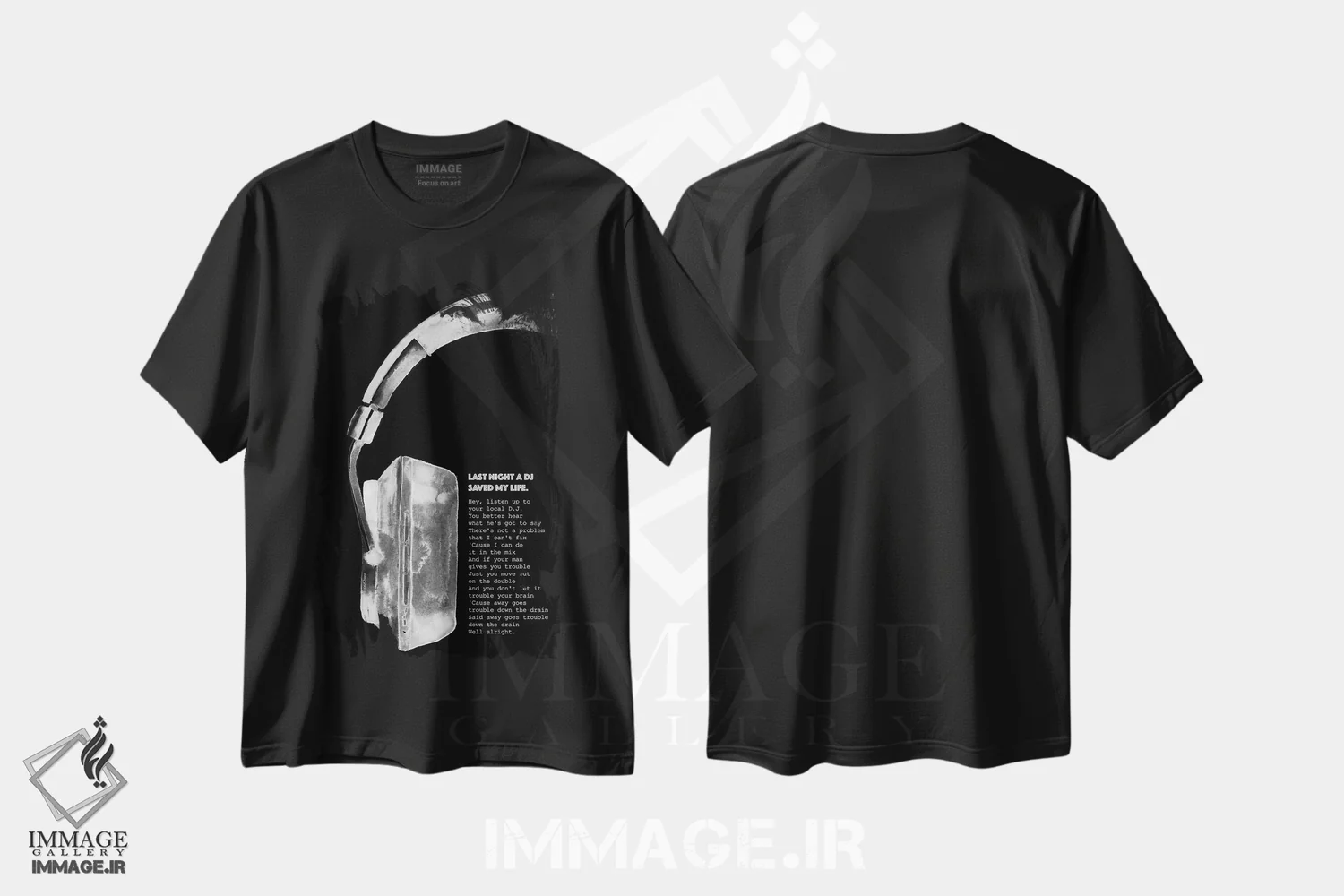 تیشرت مشکی طرح دار – تیشرت گرافیکی ,"دیشب یک دی جی بود" اثر مرسدس لوپز چارّو immage.ir