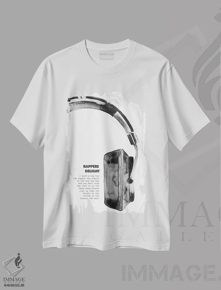تیشرت سفید طرح دار – تیشرت موسیقی ,"لذت رپرها" اثر مرسدس لوپز چارّو immage.ir