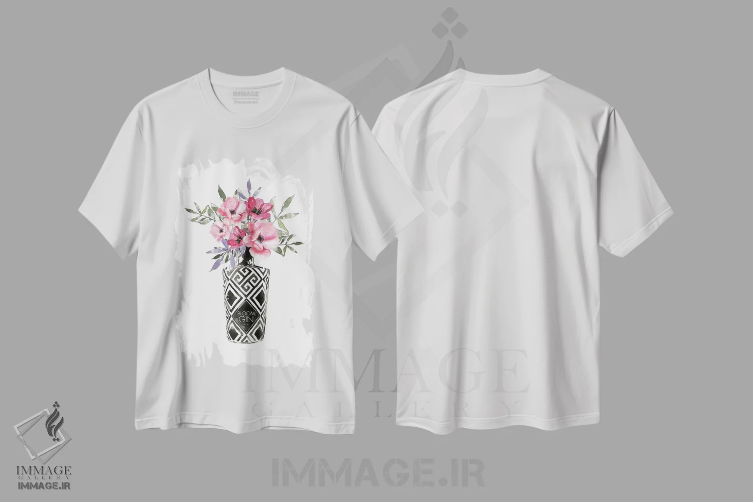 تیشرت سفید طرح دار – تیشرت طبیعت ,شکوفه ها در بطری اثر مرسدس لوپز چارّو immage.ir