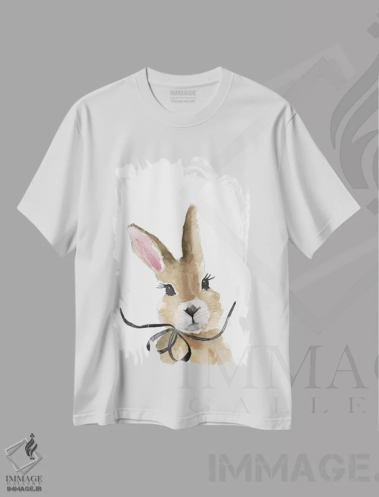 تیشرت سفید طرح دار – تیشرت حیوانات ,خرگوش با پاپیون اثر مرسدس لوپز چارّو فروشگاه ایماژ