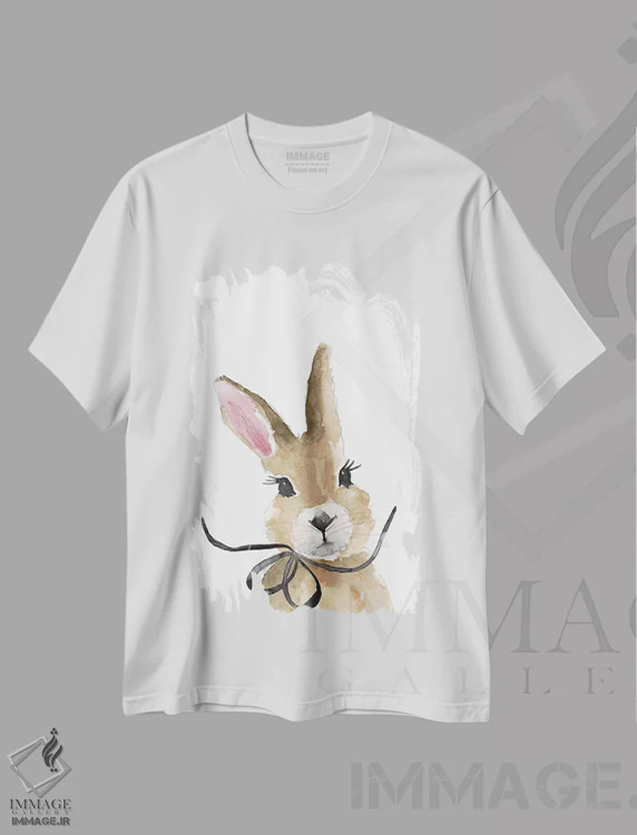 تیشرت سفید طرح دار – تیشرت حیوانات ,خرگوش با پاپیون اثر مرسدس لوپز چارّو فروشگاه ایماژ