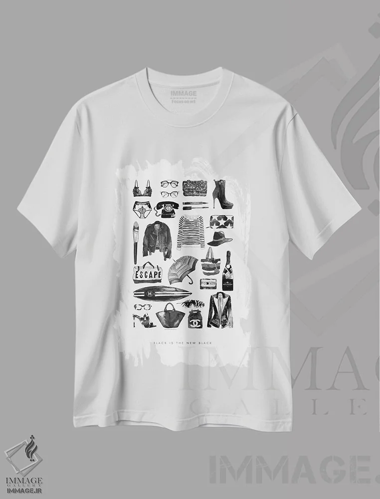 تیشرت سفید طرح دار – تیشرت مد ,اقلام مد سیاه اثر مرسدس لوپز چارّو immage.ir