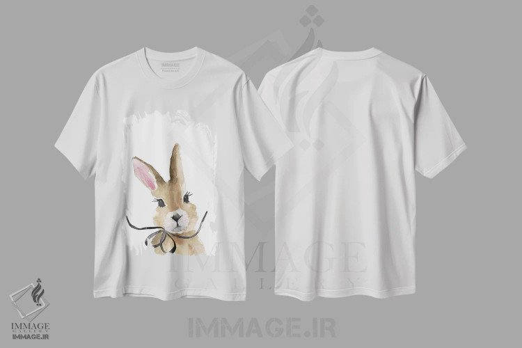 تیشرت سفید طرح دار – تیشرت حیوانات ,خرگوش با پاپیون اثر مرسدس لوپز چارّو فروشگاه ایماژ