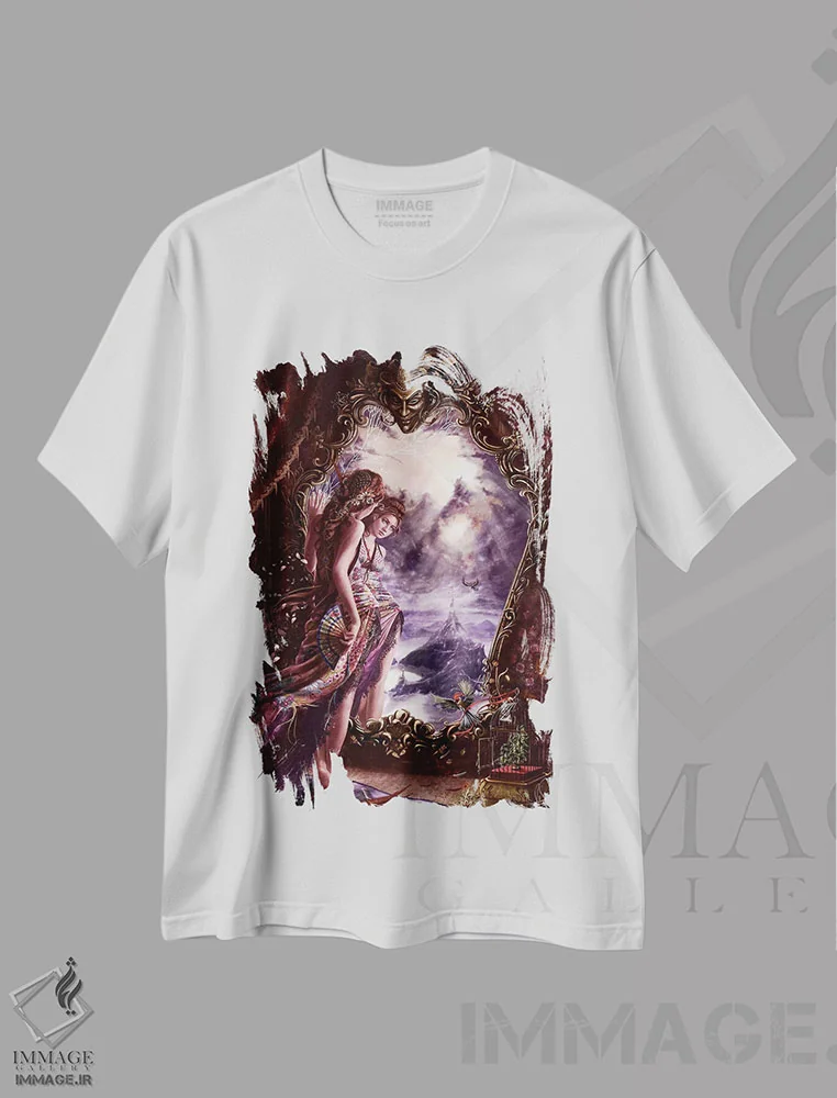 تیشرت سفید طرح دار – تیشرت هنری فانتزی ,انعکاس های ناامیدانه اثر ملانی دلان immage.ir