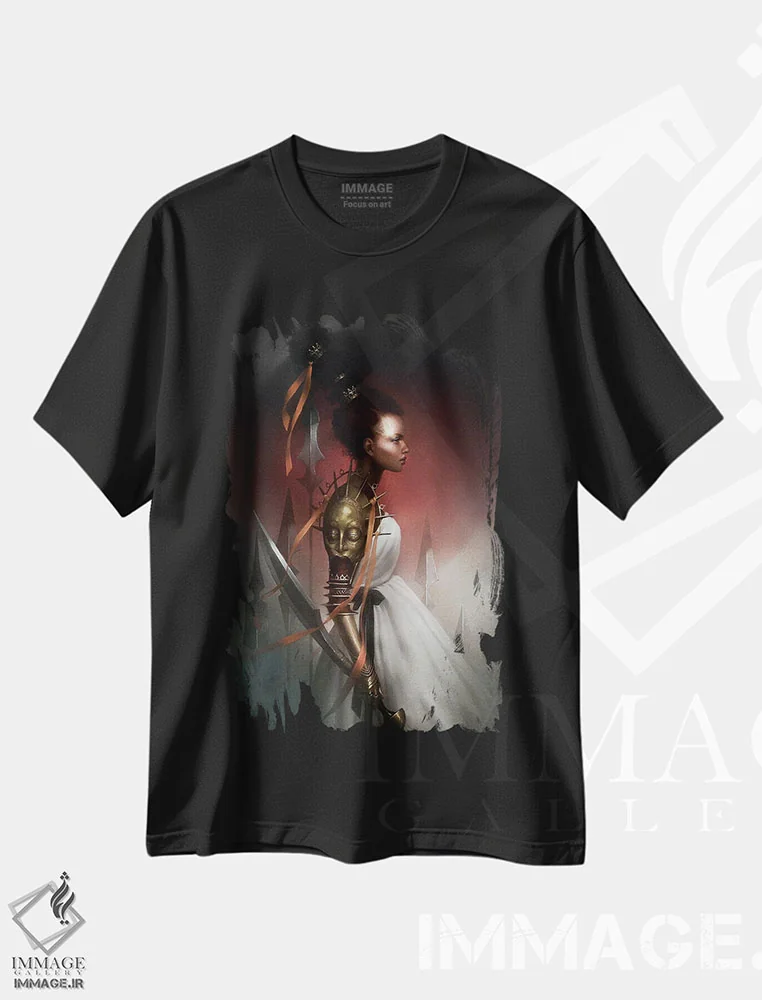 تیشرت مشکی طرح دار – تیشرت هنری سورئالیستی ,سم قرمز اثر ملانی دلان فروشگاه ایماژ