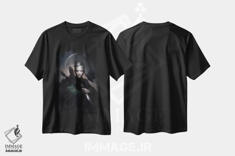 تیشرت مشکی طرح دار – تیشرت هنری فانتزی ,مکان ساکت اثر ملانی دلان immage.ir