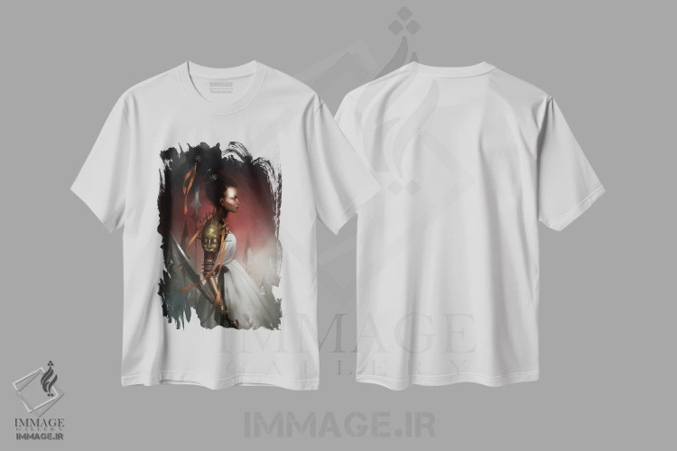 تیشرت سفید طرح دار – تیشرت هنری سورئالیستی ,سم قرمز اثر ملانی دلان immage.ir