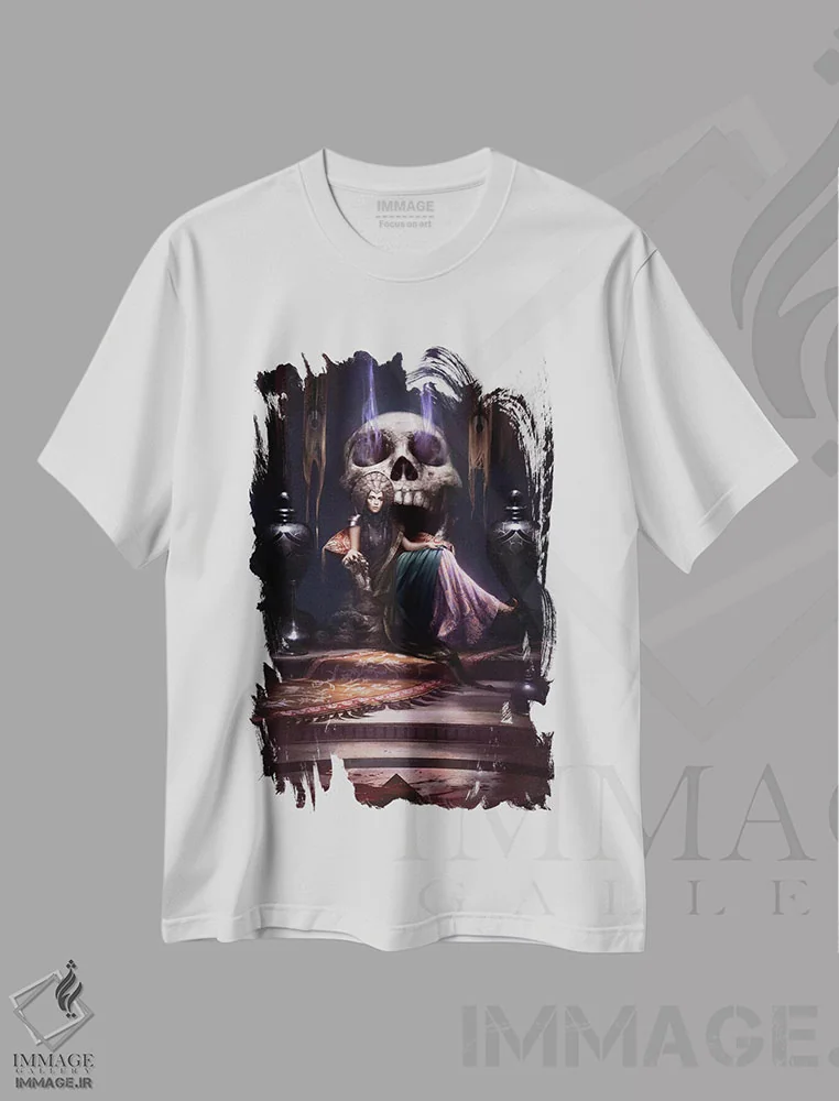 تیشرت سفید طرح دار – تیشرت هنری ,تخت اثر ملانی دلان immage.ir