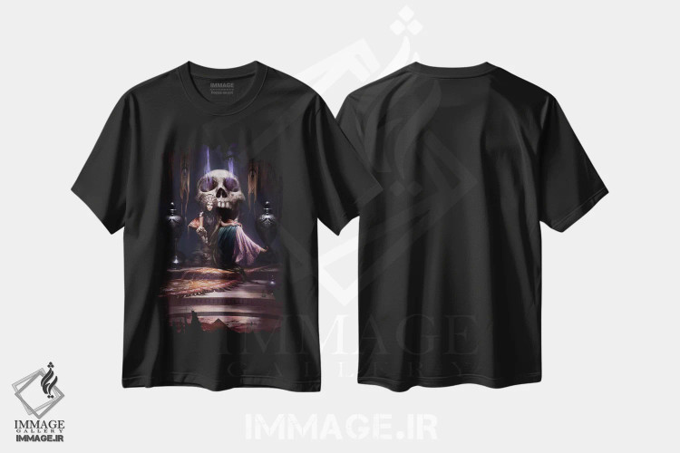 تیشرت مشکی طرح دار – تیشرت هنری ,تخت اثر ملانی دلان فروشگاه ایماژ