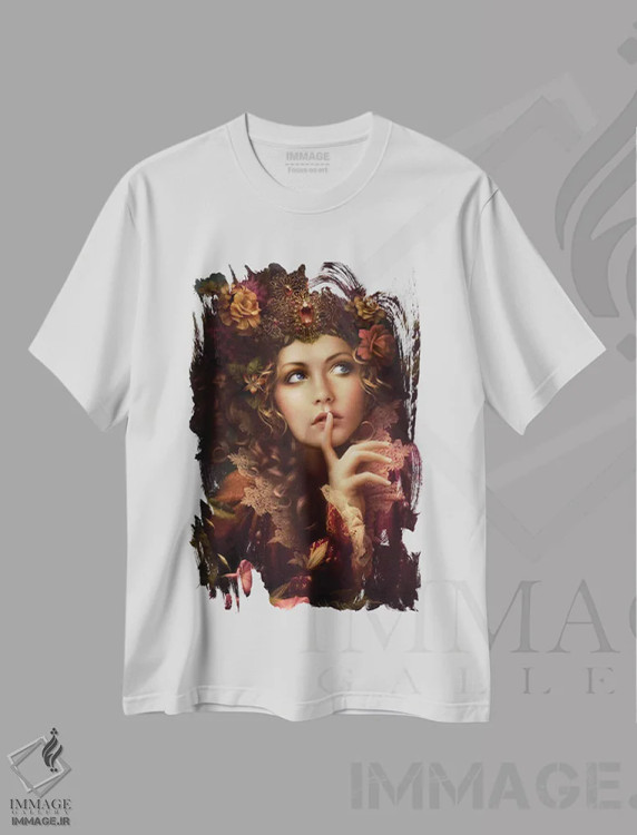 تیشرت سفید طرح دار – تیشرت هنری ,نجواها اثر ملانی دلان immage.ir