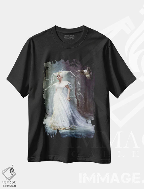 تیشرت مشکی طرح دار – تیشرت گوتیک ,روح سرزمین زمستان اثر ملانی دلان immage.ir