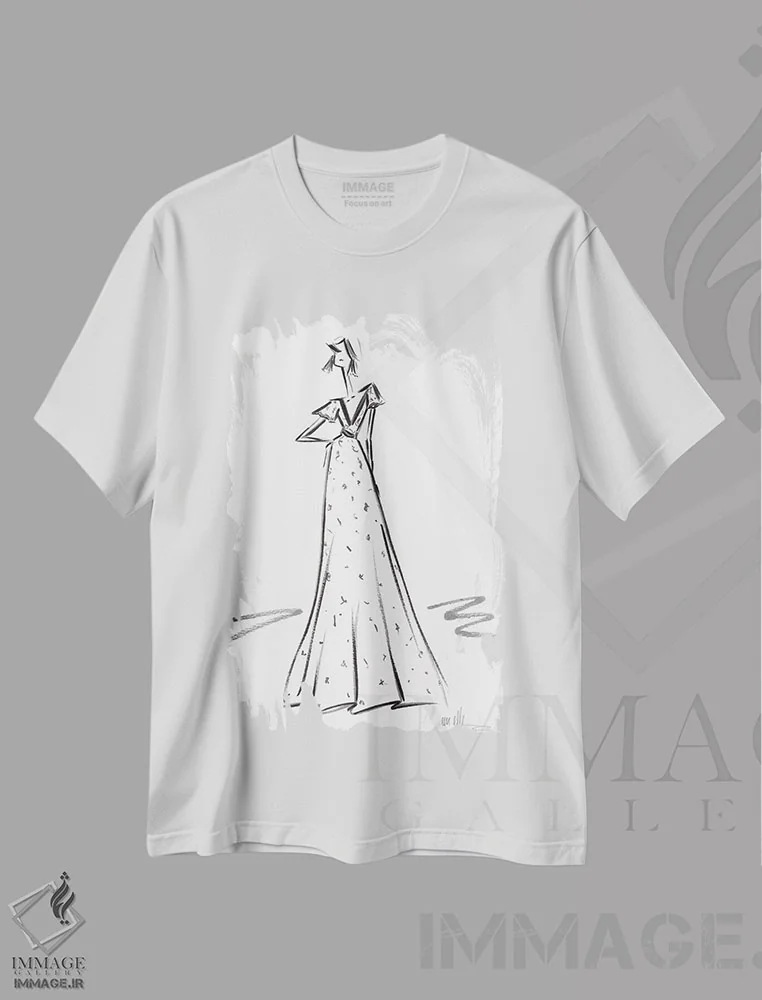 تیشرت سفید طرح دار – تیشرت مینیمال ,کمی درخشش اثر ام ال immage.ir