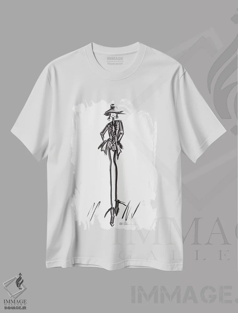 تیشرت سفید طرح دار – تیشرت مینیمالیستی ,باند پرواز شماره اثر ام ال فروشگاه ایماژ