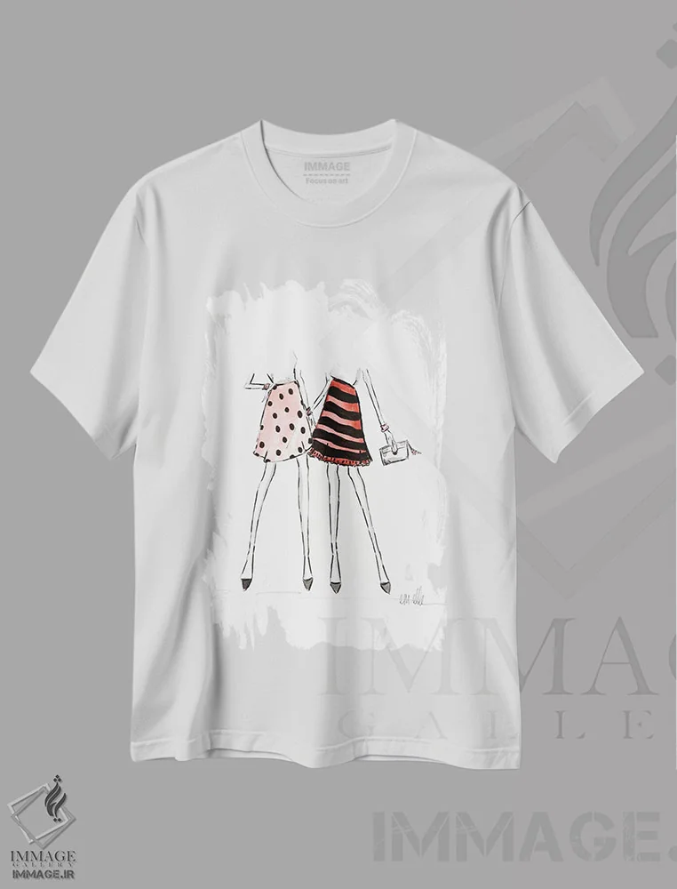 تیشرت سفید طرح دار – تیشرت مدرن هنری ,در میان دوستان اثر ام ال فروشگاه ایماژ