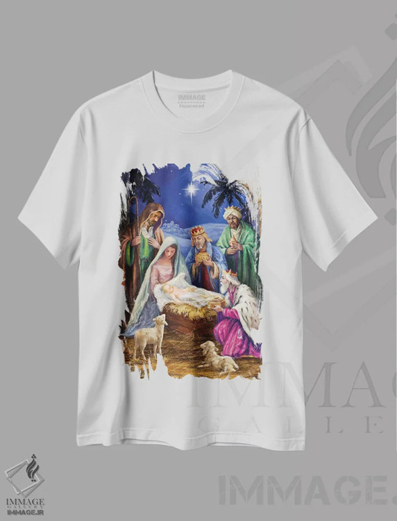 تیشرت سفید طرح دار – تیشرت معنوی ,خانواده مقدس با سه پادشاه اثر مارچلو کورتی immage.ir