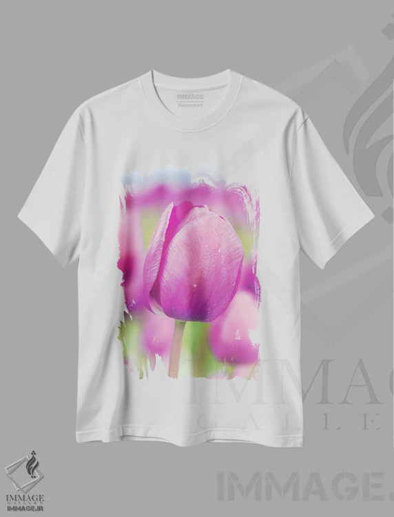 تیشرت سفید طرح دار – تیشرت گلدار ,"شاخه ارغوانی" اثر ملیسا مک کلین فروشگاه ایماژ