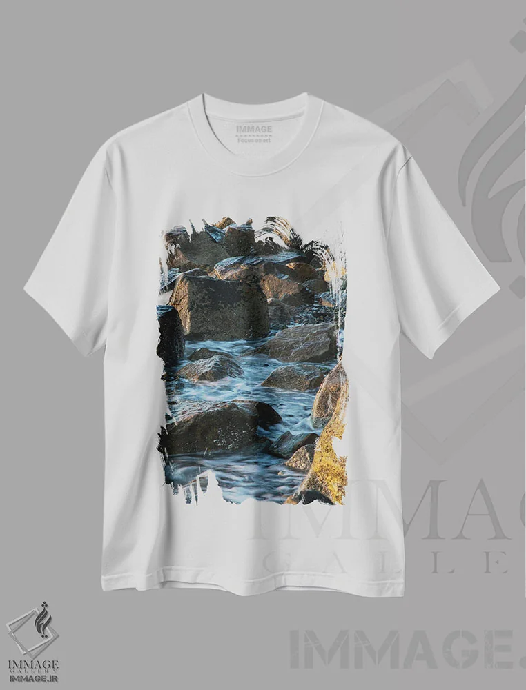 تیشرت سفید طرح دار – تیشرت طبیعت ,جزر و مد II اثر ملیسا مک کلین فروشگاه ایماژ