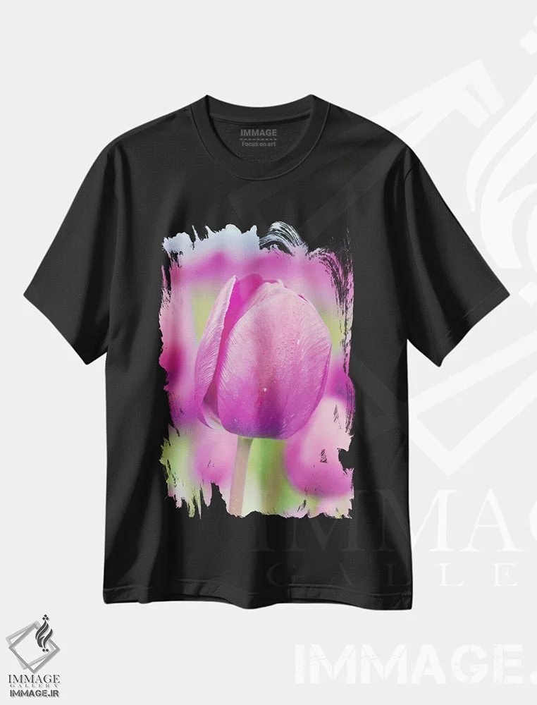 تیشرت مشکی طرح دار – تیشرت گلدار ,"شاخه ارغوانی" اثر ملیسا مک کلین immage.ir