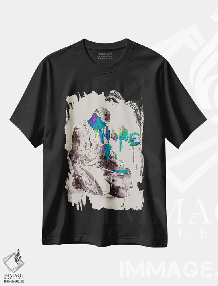 تیشرت مشکی طرح دار – تیشرت هنری ,"تعهد" اثر ماتیولِه immage.ir