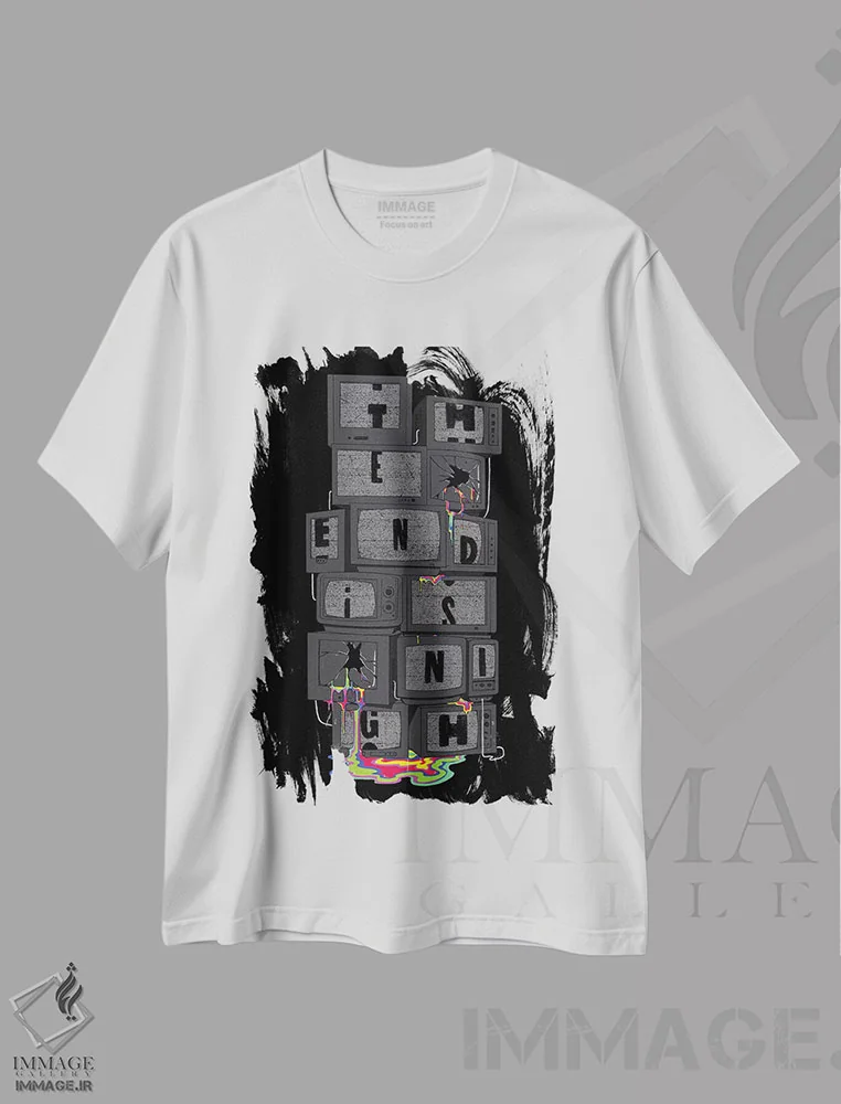 تیشرت سفید طرح دار – تیشرت تایپوگرافی ,"پایان نزدیک است" اثر ماتیولِه immage.ir