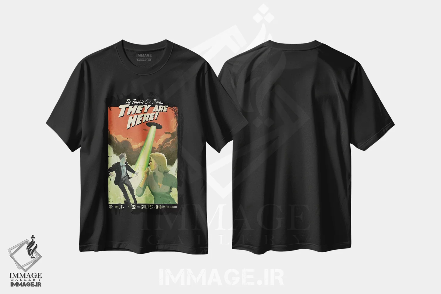 تیشرت مشکی طرح دار – تیشرت فانتزی ,"آن ها اینجا هستند" اثر ماتیولِه فروشگاه ایماژ