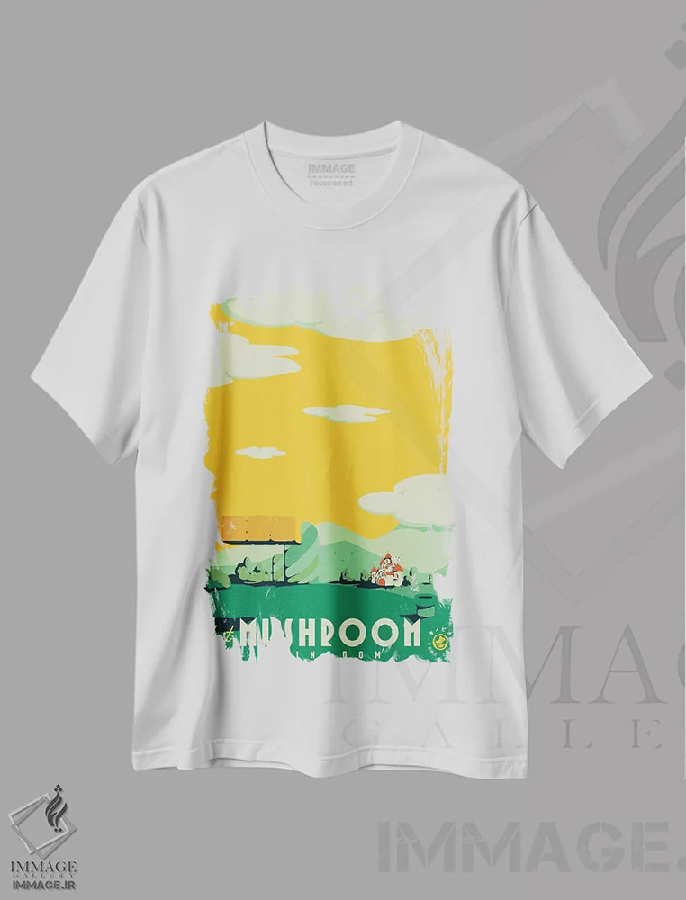 تیشرت سفید طرح دار – تیشرت گیمینگ ,"بازدید از قلمرو قارچ ها" اثر ماتیولِه immage.ir