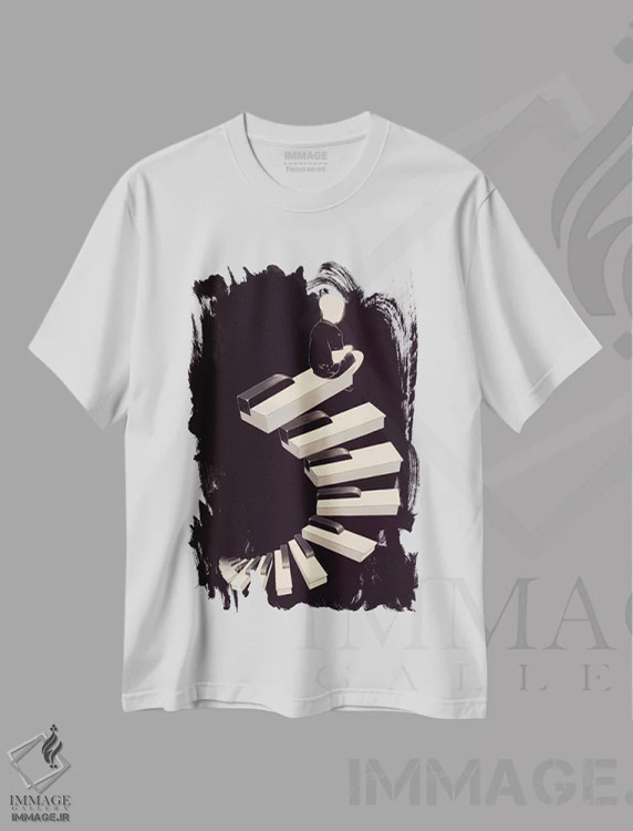 تیشرت سفید طرح دار – تیشرت هنری ,"ملودی بی پایان" اثر ماتیولِه فروشگاه ایماژ