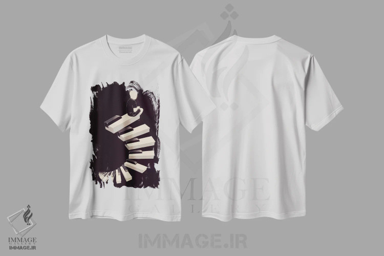 تیشرت سفید طرح دار – تیشرت هنری ,"ملودی بی پایان" اثر ماتیولِه فروشگاه ایماژ