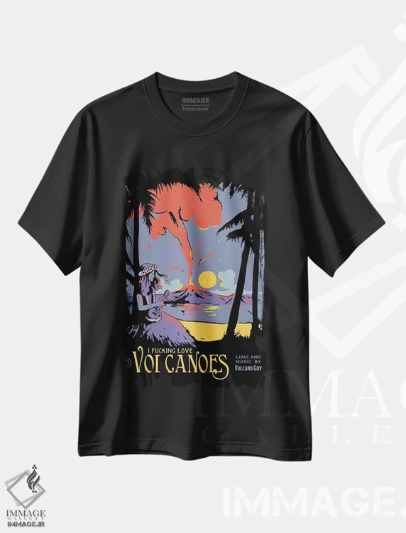 تیشرت مشکی طرح دار – تیشرت طبیعت ,"آتشفشان" اثر ماتیولِه فروشگاه ایماژ