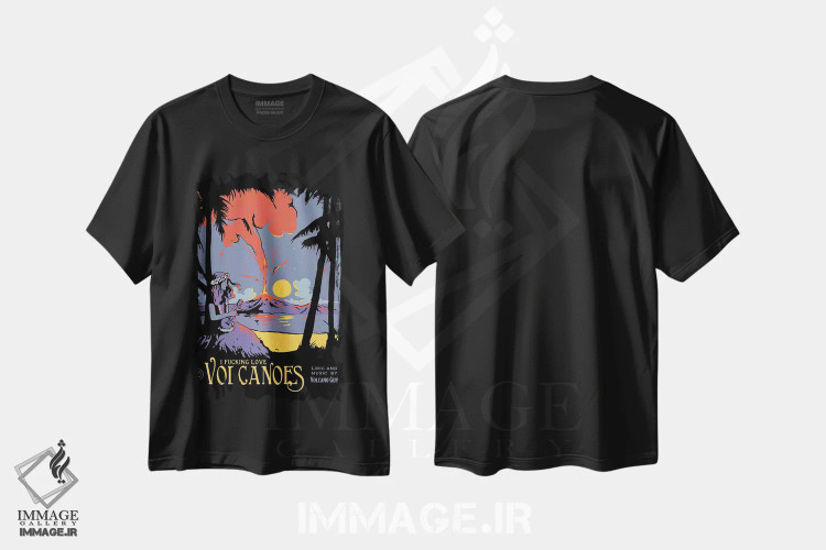 تیشرت مشکی طرح دار – تیشرت طبیعت ,"آتشفشان" اثر ماتیولِه فروشگاه ایماژ