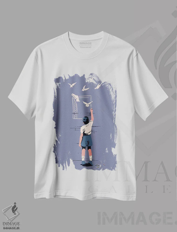 تیشرت سفید طرح دار – تیشرت فانتزی ,"خروج" اثر ماتیولِه فروشگاه ایماژ