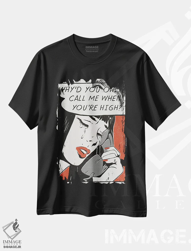 تیشرت مشکی طرح دار – تیشرت پاپ آرت ,"زنگ بزن" اثر ماتیولِه immage.ir