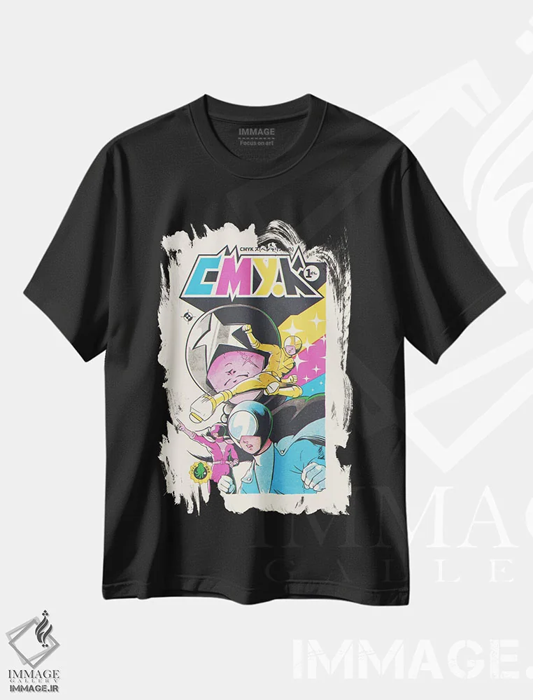 تیشرت مشکی طرح دار – تیشرت گرافیکی ,"تیم CMYK" اثر ماتیولِه فروشگاه ایماژ