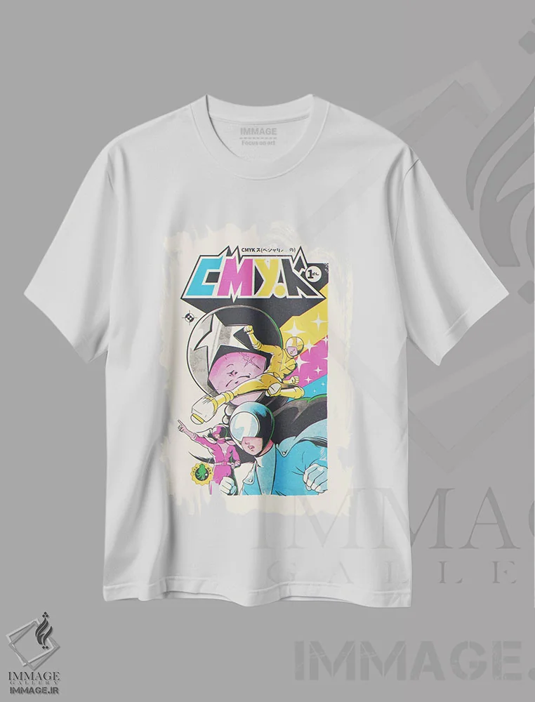 تیشرت سفید طرح دار – تیشرت گرافیکی ,"تیم CMYK" اثر ماتیولِه immage.ir