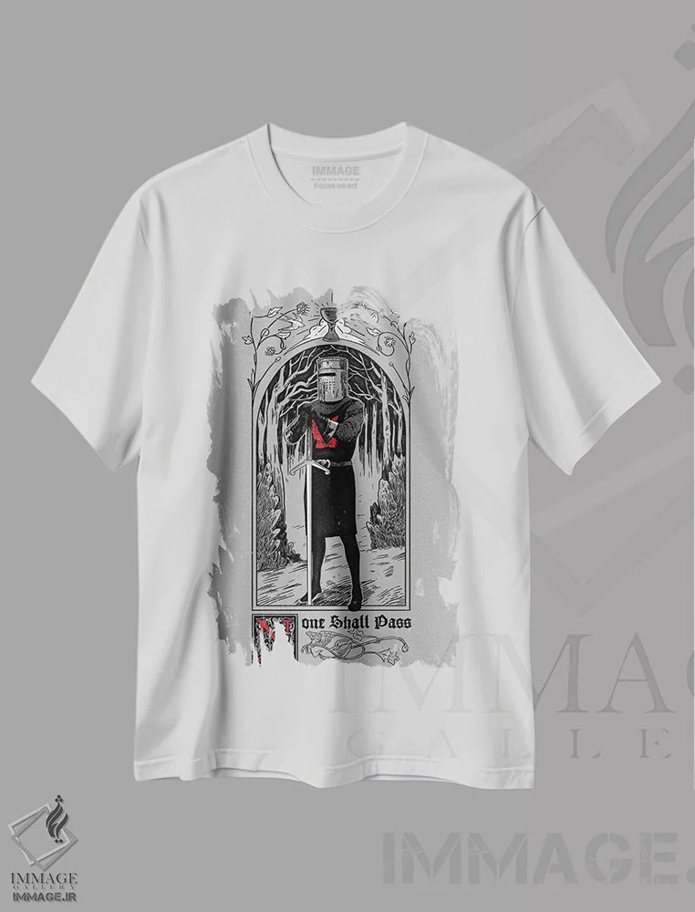 تیشرت سفید طرح دار – تیشرت مردانه ,هیچ کس عبور نخواهد کرد اثر ماتیولِه immage.ir