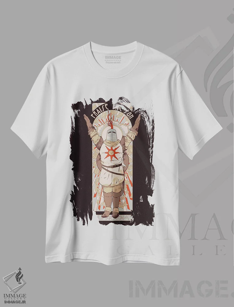 تیشرت سفید طرح دار – تیشرت گیمینگ ,خورشید را ستایش کن اثر ماتیولِه فروشگاه ایماژ