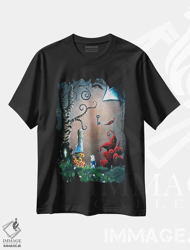 تیشرت مشکی طرح دار – تیشرت فانتزی دخترانه ,کلید سرزمین عجایب اثر سالن هنری مون لایت immage.ir