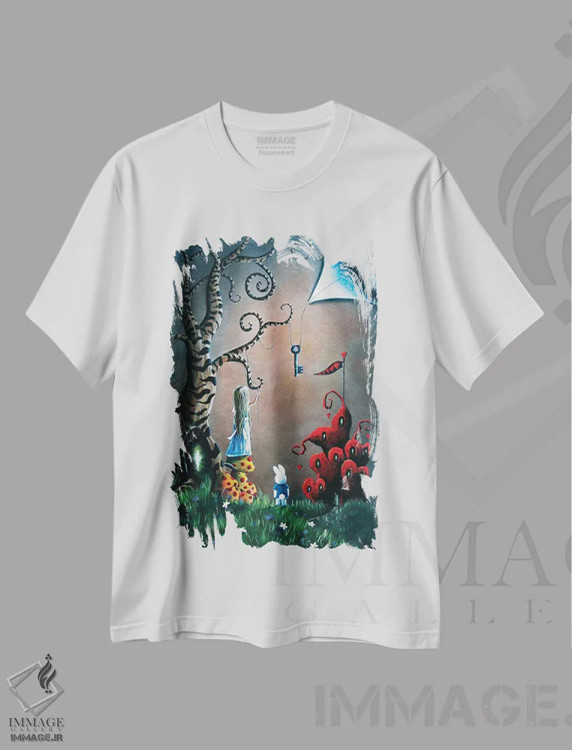 تیشرت سفید طرح دار – تیشرت فانتزی دخترانه ,کلید سرزمین عجایب اثر سالن هنری مون لایت فروشگاه ایماژ