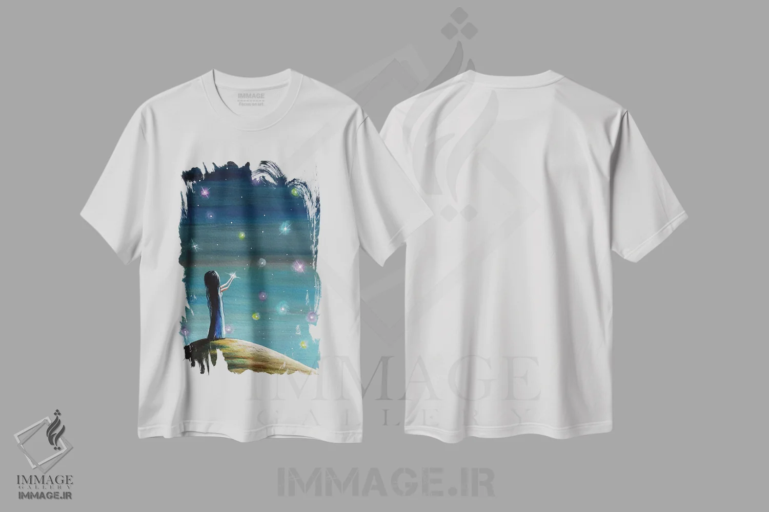 تیشرت سفید طرح دار – تیشرت نجوم ,زنده نگه داشتن رویاهای او اثر سالن هنری مون لایت immage.ir