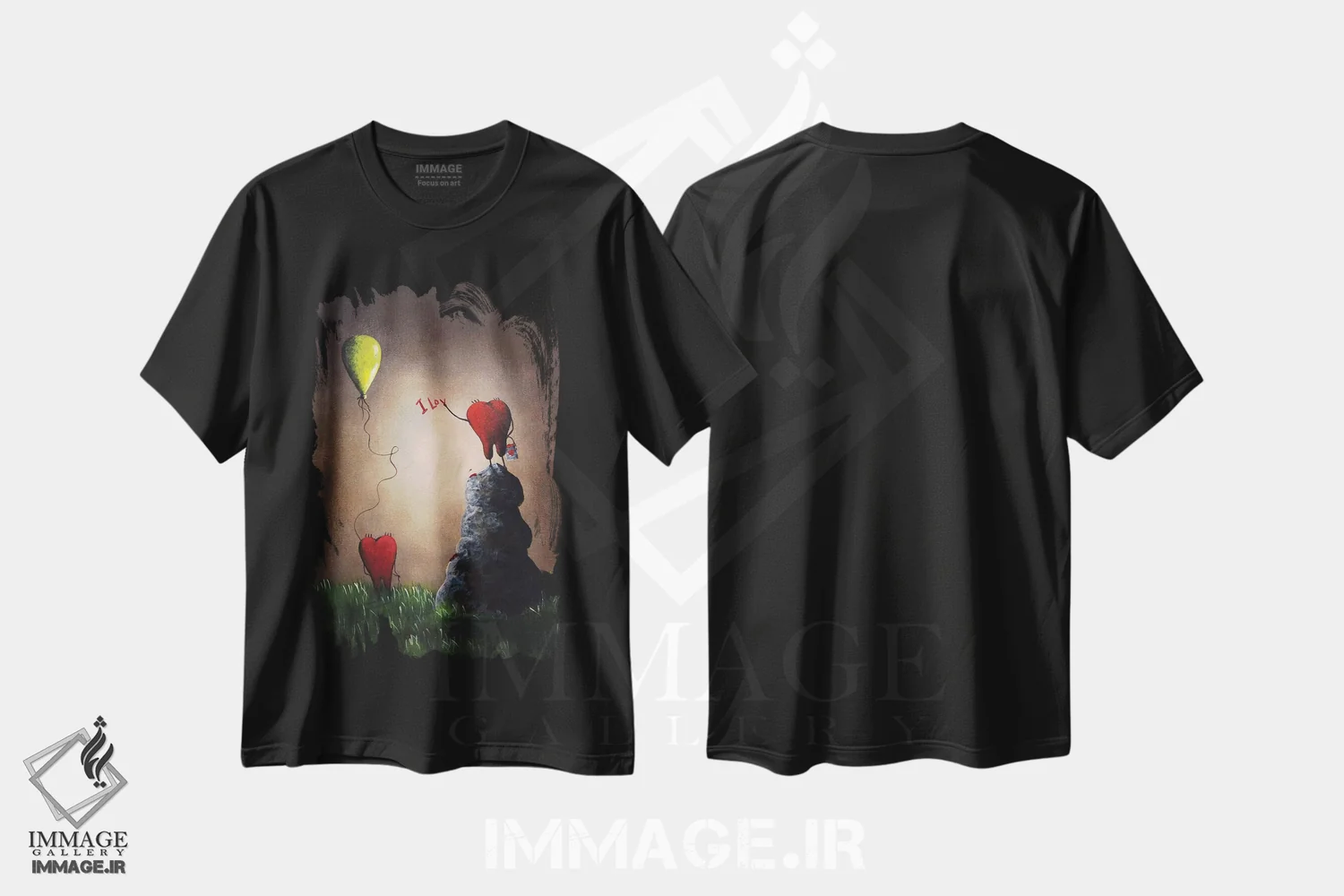 تیشرت مشکی طرح دار – تیشرت عاشقانه ,عشق بازیگوش است اثر سالن هنری مون لایت فروشگاه ایماژ