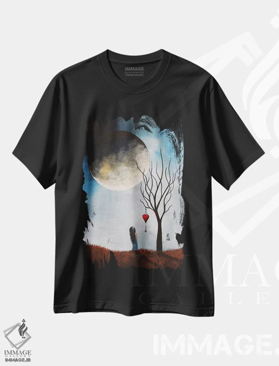 تیشرت مشکی طرح دار – تیشرت نجومی ,ممکن است ردپای عشق داشته باشد اثر سالن هنری مون لایت فروشگاه ایماژ
