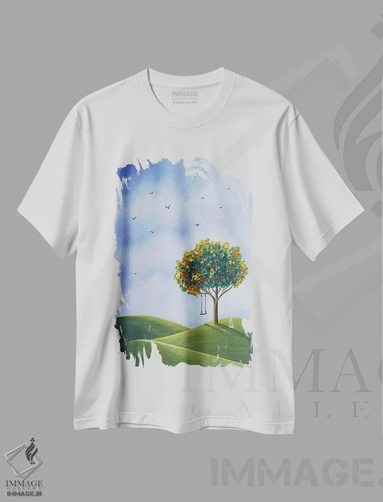 تیشرت سفید طرح دار – تیشرت پاییز ,جای مورد علاقه من اثر سالن هنری مون لایت immage.ir