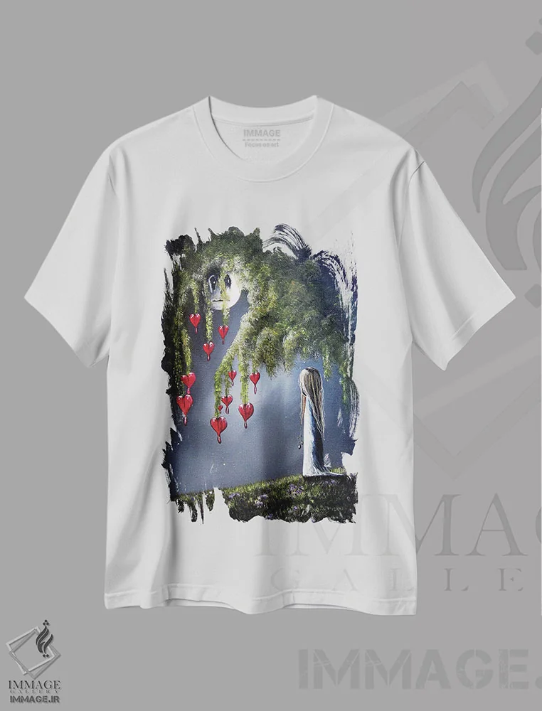 تیشرت سفید طرح دار – تیشرت نجوم ,شب دل های خونین اثر سالن هنری مون لایت immage.ir