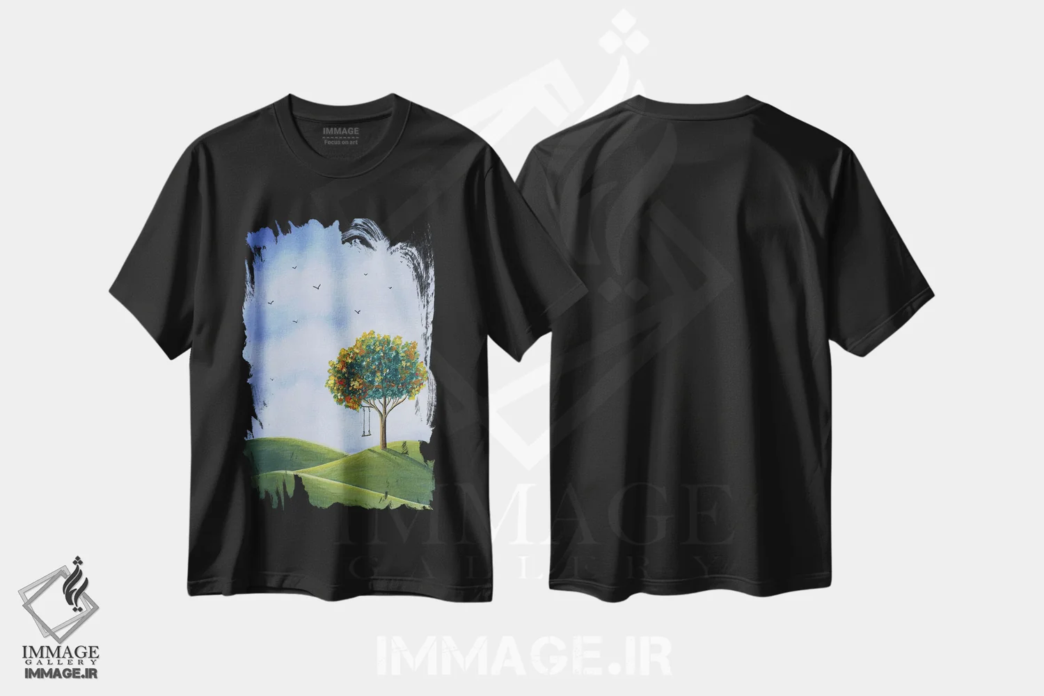 تیشرت مشکی طرح دار – تیشرت پاییز ,جای مورد علاقه من اثر سالن هنری مون لایت فروشگاه ایماژ