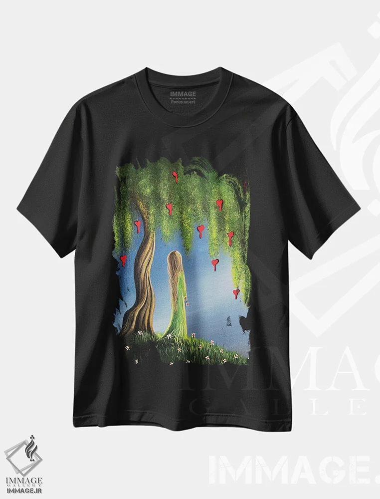 تیشرت مشکی طرح دار – تیشرت عشق ,شب دل های خونین اثر سالن هنری مون لایت immage.ir