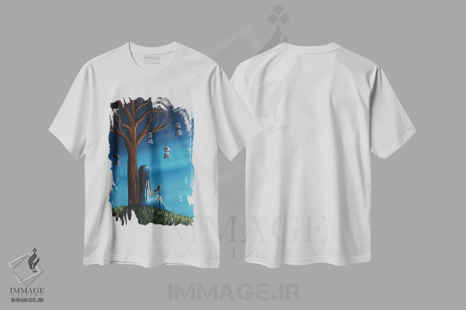 تیشرت سفید طرح دار – تیشرت هنری ,اینجا آن قدرها هم جای تنهایی نیست اثر سالن هنری مون لایت فروشگاه ایماژ