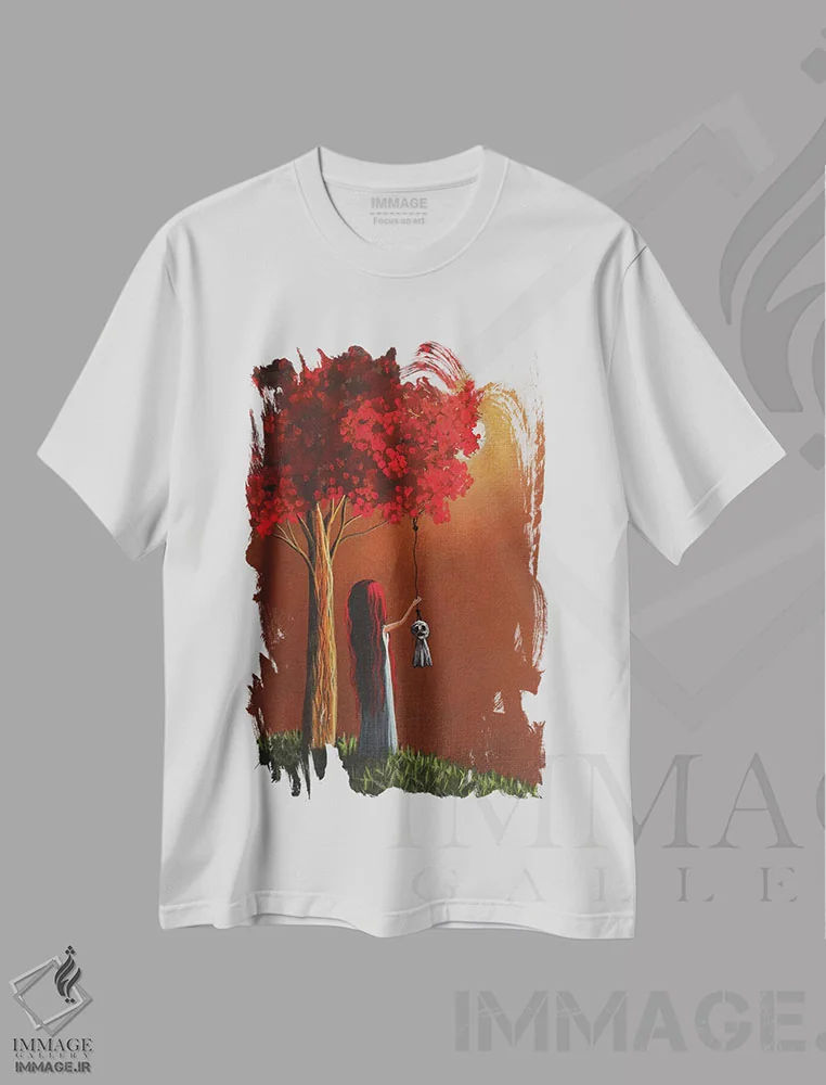 تیشرت سفید طرح دار – تیشرت هنری ,حالا او تنها نخواهد بود اثر سالن هنری مون لایت immage.ir